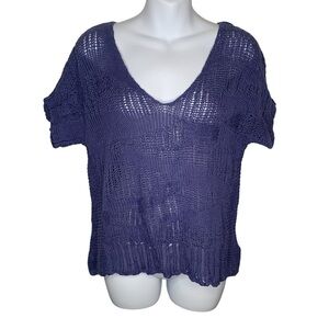 Eileen Fisher Lavender Blue Metallic Knit Top Size Small